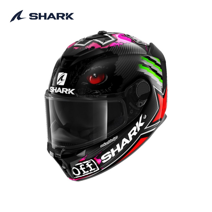 샤크 스파르탄 GT 카본 레딩 레드 그린 헬멧 오토바이 풀페이스