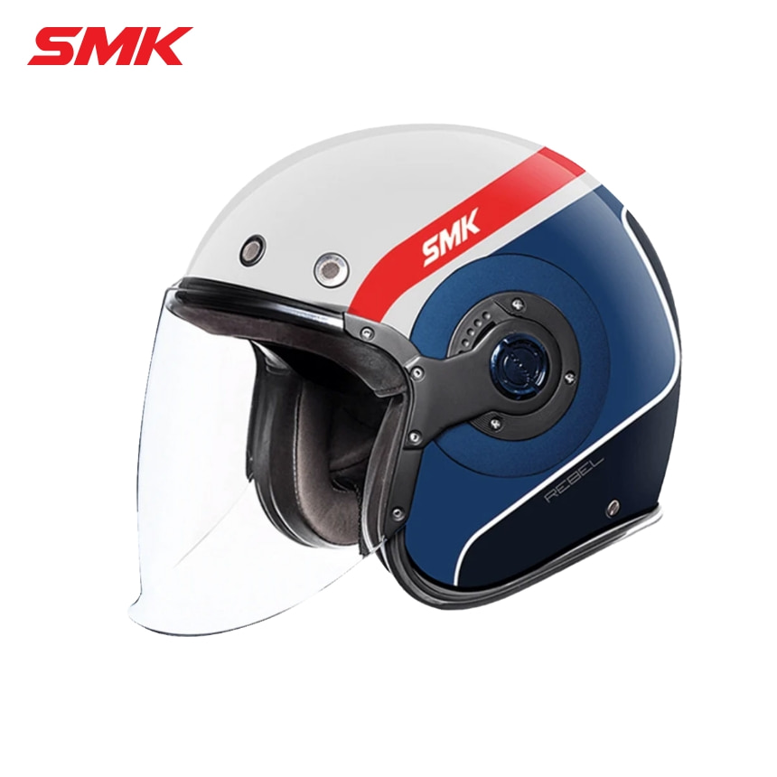SMK 레트로 제트 레블 화이트 블루 오토바이 오픈페이스 헬멧