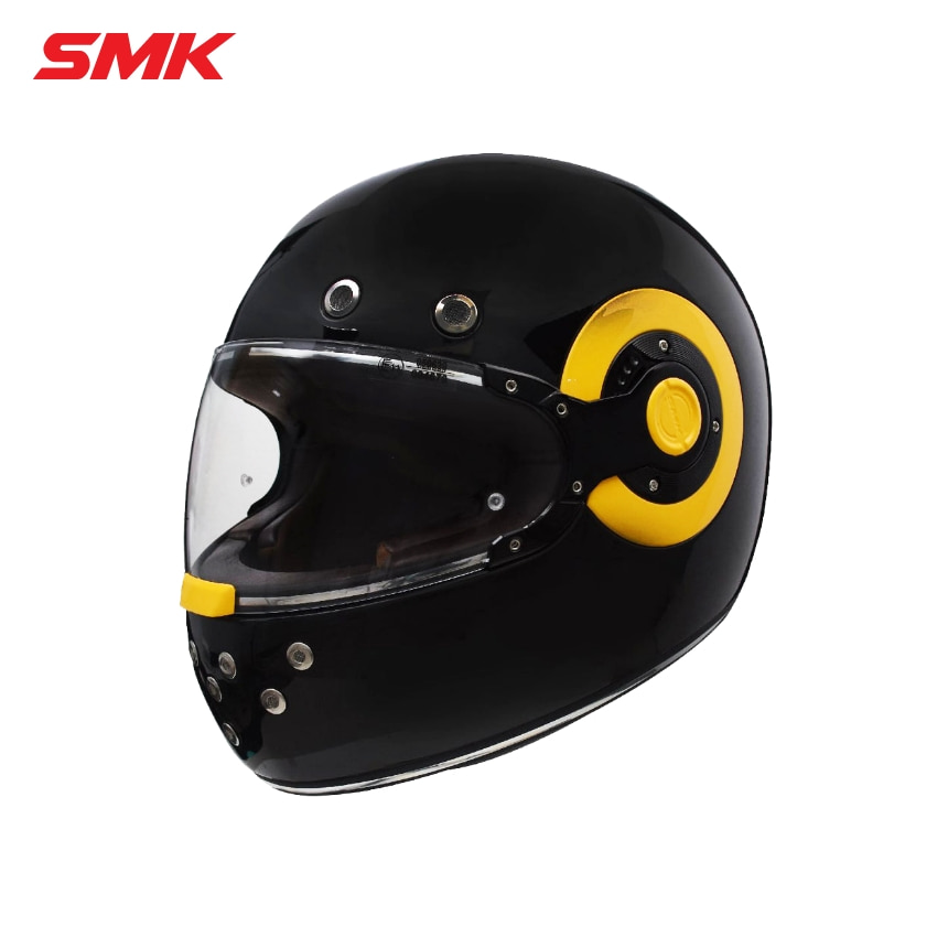 SMK 레트로 풀페이스 유광 블랙 옐로우 오토바이 클래식 헬멧