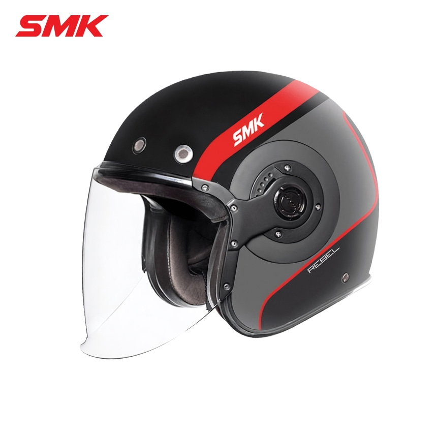 SMK 레트로 제트 레블 블랙 레드 오토바이 오픈페이스 헬멧