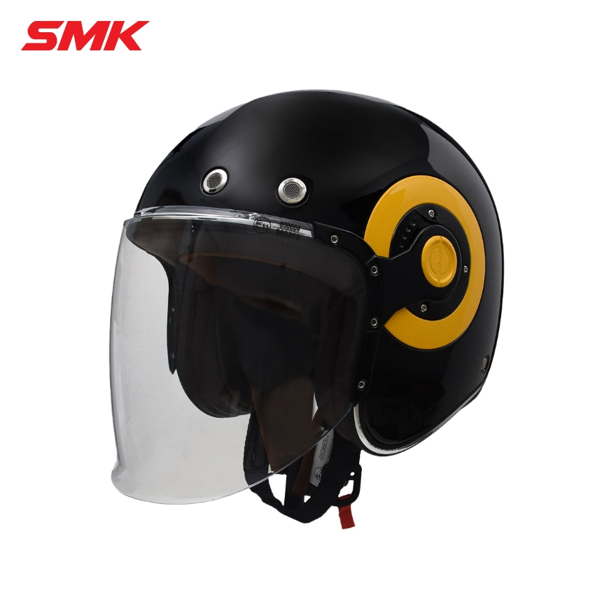 SMK 레트로 제트 유광 블랙 옐로우 오토바이 오픈페이스 헬멧