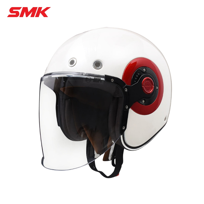 SMK 레트로 제트 화이트 레드 오토바이 오픈페이스 헬멧