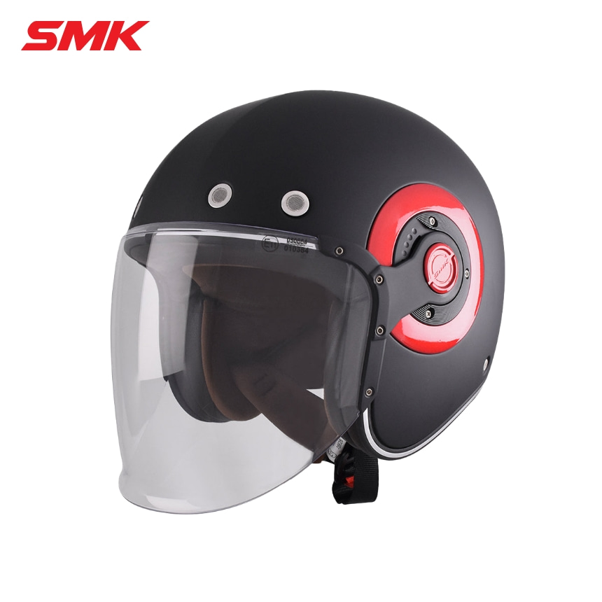 SMK 레트로 제트 무광 블랙 레드 오토바이 오픈페이스 헬멧