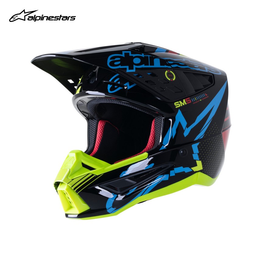 알파인스타 SM5 액션 블랙 시안 형광옐로우 오토바이 오프로드 헬멧